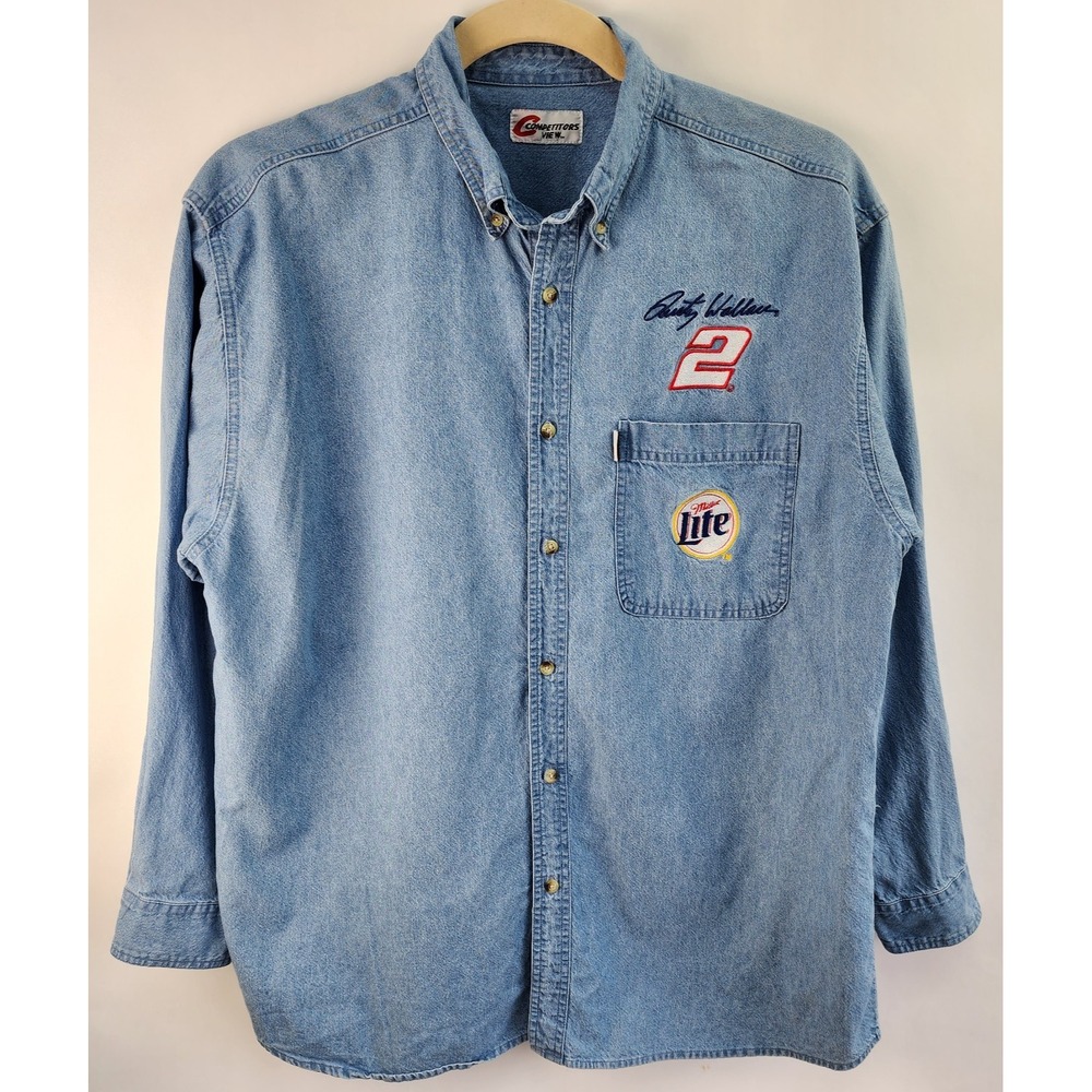 Competitors View Denim Shirt Men's XL Embroidered Miller Lite Rusty Wallace #2